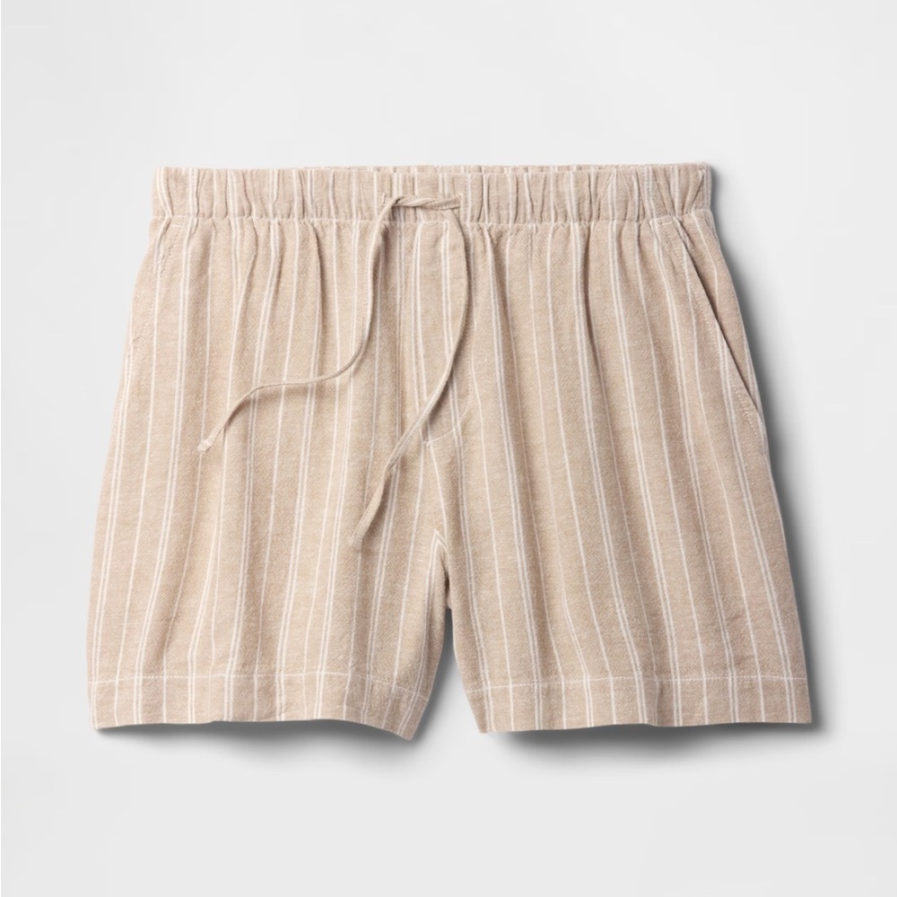Tan And White Striped Linen Shorts - L - Picture 2 of 7